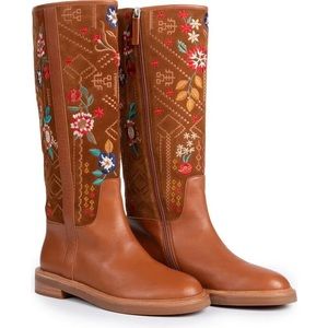 Johnny Was Olivia High Knee Boots Embroidered